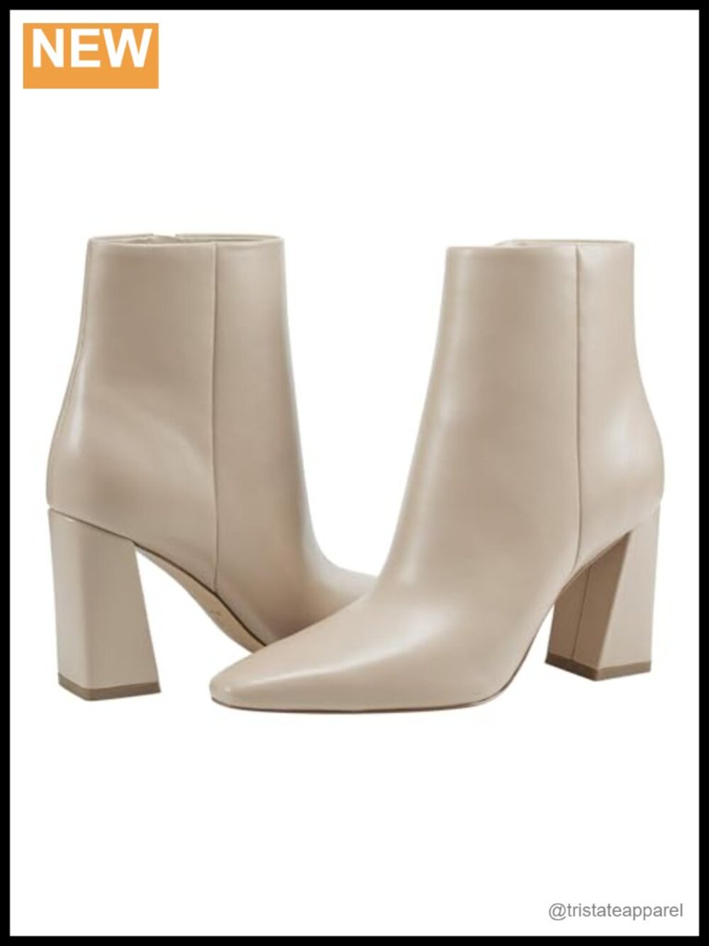Leather Ankle Booties with Block Heel, Square Toe, Zip Closure